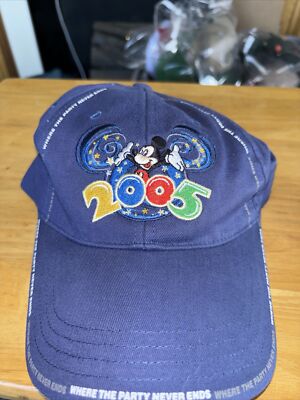 WALT DISNEY WORLD BASEBALL CAP MICKEY 2005 WHERE THE PARTY NEVER ENDS BLUE Hat-image