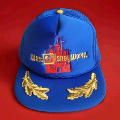 VINTAGE WALT DISNEY WORLD HAT CASTLE BLUE MESH TRUCKER SNAPBACK 80s 90s MICKEY-image