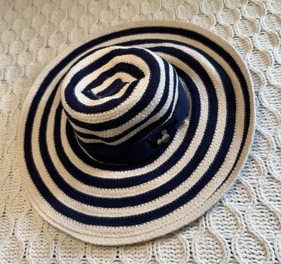 Disney Parks Authentic Striped Navy and Cream Wide Brim Hat-image