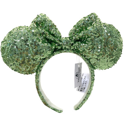 DisneyParks Green Minnie Mouse Bow Sequins Ears Mickey Headband Ears-image