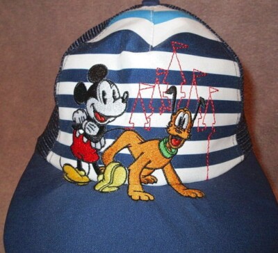 90s Vintage WALT DISNEY WORLD Mickey PLUTO Trucker HAT Cap EMBROIDERED Youth NOS-image