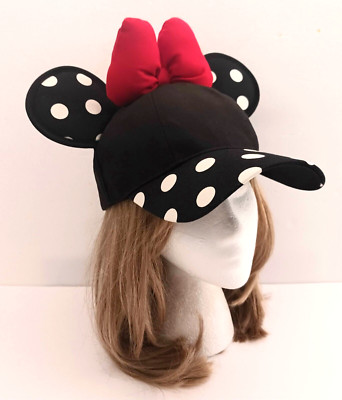 NWT Disney Parks Walt Disney World Minnie Ears Polka Dot Puffy Bow Snapback Hat-image