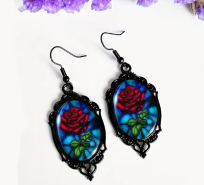 NEW BEAUTY AND BEAST ROSE EARRINGS JEWELRY WALT DISNEY WORLD MINNIE MICKEY-image