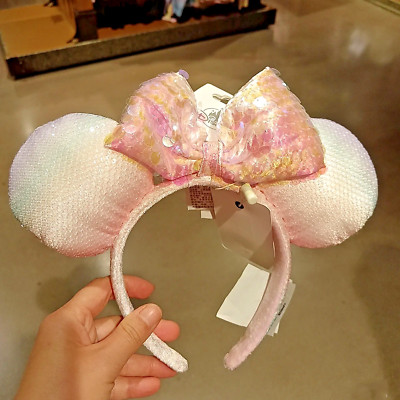 Disney Parks Little Mermaid Ariel PINK Iridescent Minnie Mouse Ears Headband-image