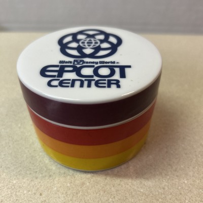 Round Trinket Box Porcelain WDW Walt Disney World Epcot Center Stripes Colorful-image