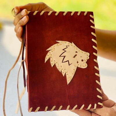 Lion Leather Journal Travelers Notebook Rope closure Patchwork Blank Diary gift-image