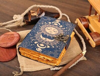 Celestial Sun & moon journal 200 vintage deckle edge paper spell book of shadow-image