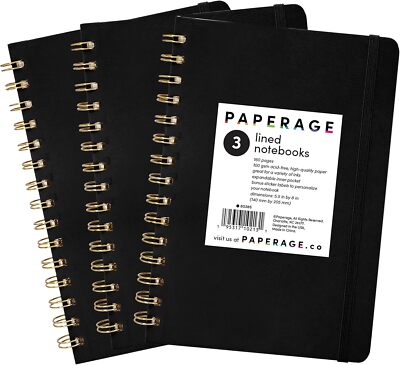Lined Spiral Notebook, 3 Pack, 160 Pages, 5.5x8 Inches, 100 GSM,-image