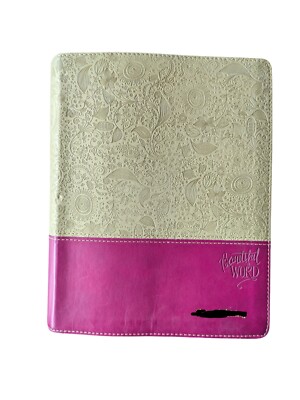 Beautiful Word 500 Color Page embossed tan & pink Leather Bible-image