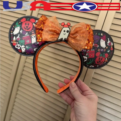 Ghost Headband Pumpkin Halloween Disney Parks Sequin Ears Bow Exclusive US💖-image