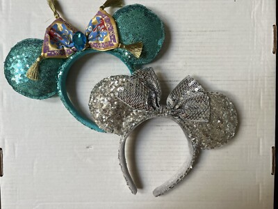 Disney Parks  Aladdin Magic Carpet & Silver Sequined Mouse Ears headband Lot-image