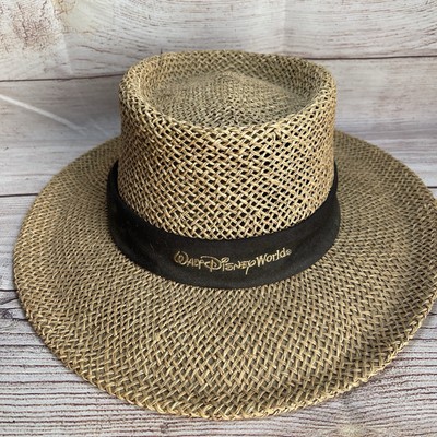 Walt Disney World Flat Brim Hat Natural Straw Black Ribbon Adult Size Parks Sun-image