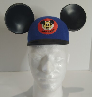 Vintage BLUE Walt Disney World Mickey Mouse Ears Cap Jacobson Felt Hat USA .-image