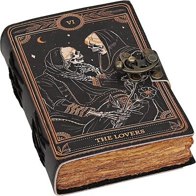 Book of Spells Leather Journal Deckle Edge Paper Skull lover Antique Vintage-image