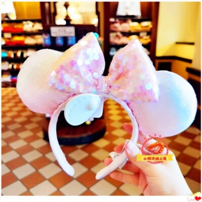 Disney Parks Little Mermaid Ariel PINK Iridescent Minnie Ears Headband-image