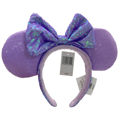 Disney Parks Purple Minnie Mouse Sequin Ears Headwear Bow Sequins Headband Girs-image