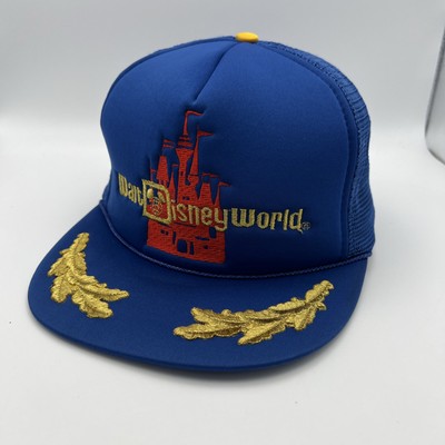 Vintage Walt Disney World Rope Hat Blue Mesh Snapback Trucker Gold Leaf-image