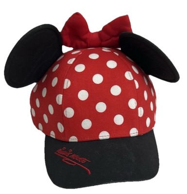 Disney World Parks Minnie Mouse Polka Dot Baseball Hat Cap Size Youth  Ears Bow-image