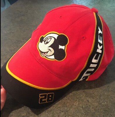DISNEY PARKS Walt Disney World Red Black Yellow Adult Cap Hat MICKEY MOUSE EUC-image