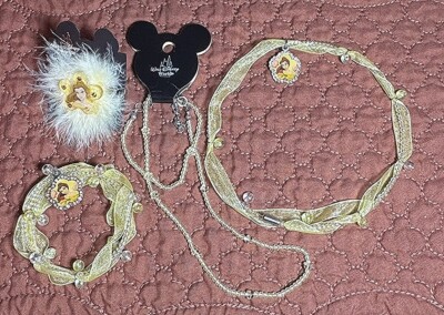 Walt Disney World Beauty & the Beast Ring two Necklaces & Lacy Bracelet NEW-image