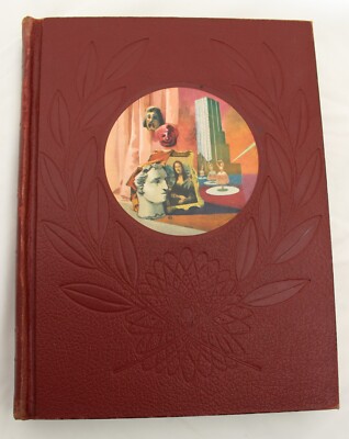 Vintage New Wonder World Encyclopedia, Burgundy Maroon Leather Coffee Table Book-image