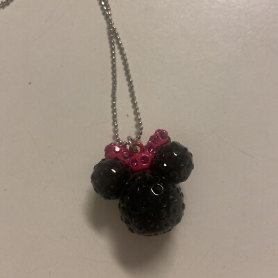 Minnie Mouse pendant necklace black pink bow bling 24” Disney Parks WDW-image