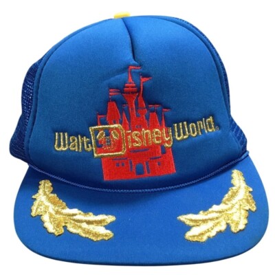 Vintage 80s Walt Disney World Productions Trucker Hat Blue Mesh Snapback Castle-image