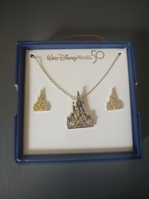 NWT Walt Disney World 50th Anniversary Cinderella's Castle Necklace Earrings Set-image