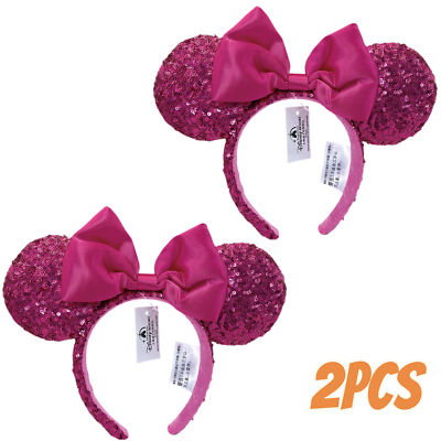 2pcs Disney-Parks Orchid Hot Pink Magenta Minnie Mouse Ears Headband Sequin 2024-image