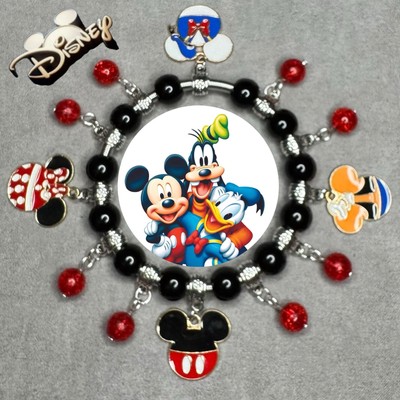 MICKEY EARS Handmade Silver Elastic Steel Spring Charm Bracelet/Jewelry Gift✨NEW-image