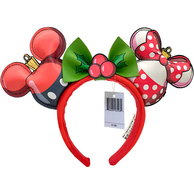Disney~Parks Headband Mickey & Minnie Mouse Loungefly Ears Christmas Headwear-image