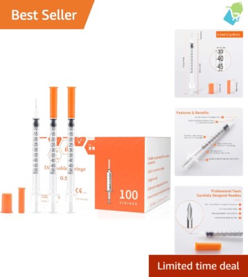 Individually Sealed 0.5cc Syringes, 31G x 8mm - 100 Pack for Multipurpose Use-image