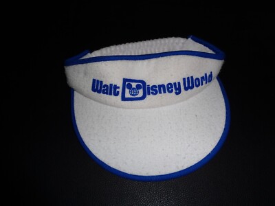Vintage Walt Disney World Visor Hat Cap White Blue Terry Cloth Stretch Flex 80s-image