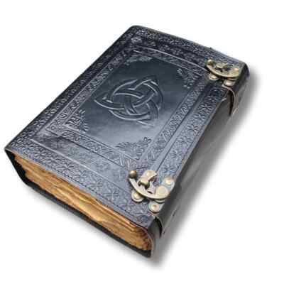Pentagram / Triquetra Leather Journal Antique paper- 2 x Brass C Clasps - 10x7in-image
