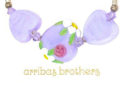 Disney Park Arribas Bros Bracelet .925 Sterling Silver Hand Lampwork Glass Heart-image