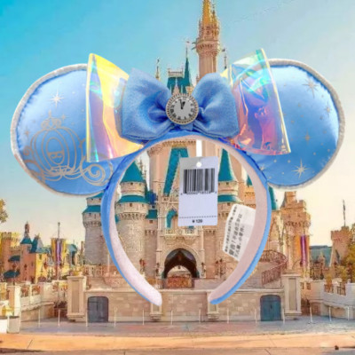 Disney- Park Cinderella Carriage Midnight Clock Headband Blue Minnie Mouse Ears-image
