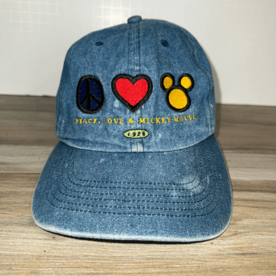 Walt Disney World Peace Love Mickey Mouse Adjustable Denim Hat / Cap Bleached-image