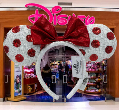 Minnie Ears Disney'Parks White Sequins Red Polka Dots Headband Rare Edition XMAS-image