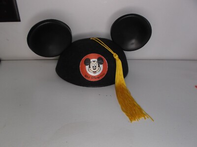 Vintage Walt Disney World Mickey Mouse Ear Hat Felt Cap Black w/ Tassel-image