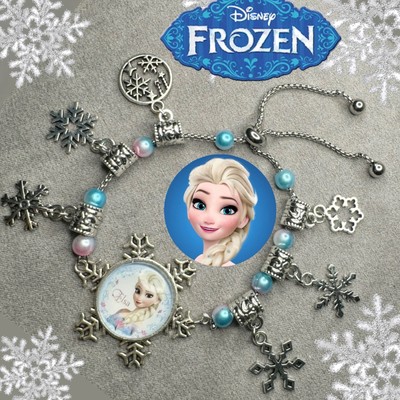 ELSA Frozen Handmade Silver Slider Snowflake Cabochon Charm Bracelet/Jewelry✨NEW-image