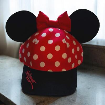 *Minnie Mouse Hat Walt Disney World Polka Dot Baseball Cap Ears Bow Snap Back-image