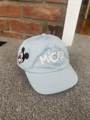 Vintage Walt Disney World Baby Hat Embroidered Blue Mickey Mouse 90s My First-image