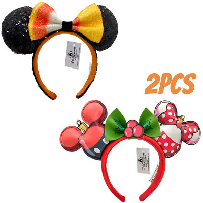 Disney-Halloween Candy Corn Ears+Christmas Mickey&Minnie Loungefly Headband 2PCS-image
