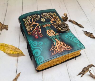 Leather grimoire mother of earth Vintage paper writing notebook, book of shadows-image