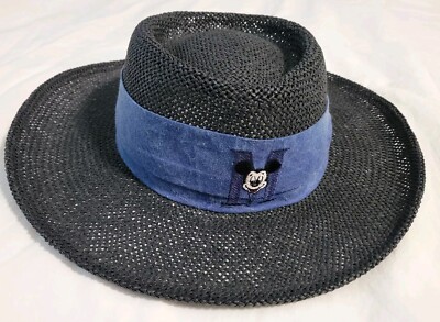 Walt Disney World Mickey Mouse Black Straw Hat Blue Band Adult L Golf Panama-image
