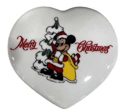 Walt Disney World Mickey Mouse Merry Christmas Heart Trinket Box Porcelain Japan-image