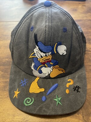Vintage Walt Disney World Angry Donald Duck Denim Adjustable Hat OSFA - Used-image
