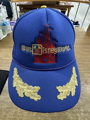 Vintage Walt Disney World Spellout Gold Leaf Brim Hat Snapback Adjustable Blue-image