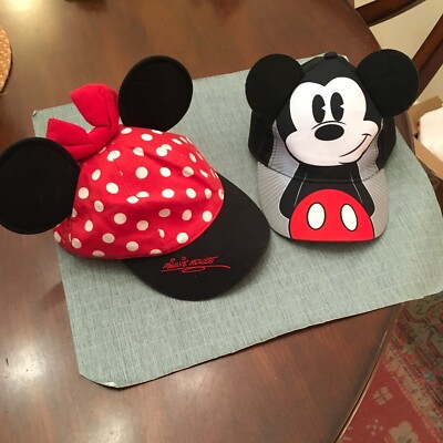 SET of 2 WALT DISNEY WORLD Mickey & Minnie Mouse 3D YOUTH Hats, GVUC!-image