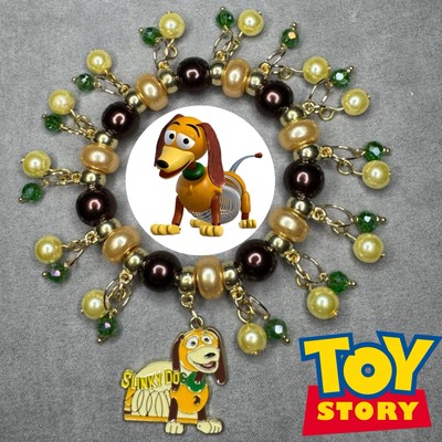 TOY STORY SLINKY DOG Handmade Gold Elastic Spring Charm Bracelet Gift ✨ NEW-image